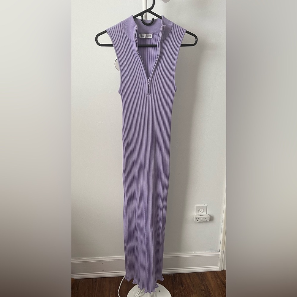 Zara Purple Pleated Sheath Maxi Dress